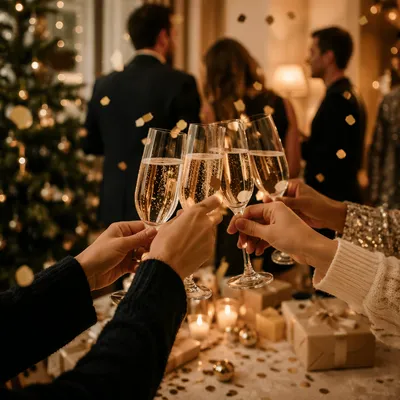 Elegant Holiday Champagne Toast with Confetti