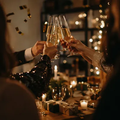 Elegant Holiday Champagne Toast With Confetti