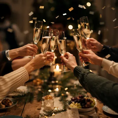 Warm Holiday Champagne Toast with Confetti