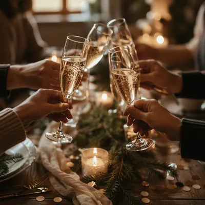 Warm Holiday Champagne Toast With Confetti