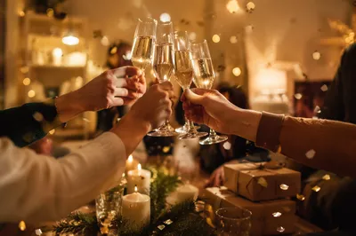 Elegant Holiday Champagne Toast with Confetti