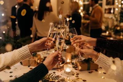 Elegant Holiday Champagne Toast with Confetti
