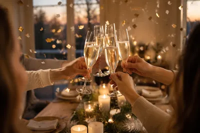 Warm Holiday Champagne Toast with Confetti
