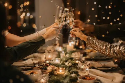 Holiday Champagne Toast with Golden Confetti