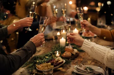 Warm Holiday Champagne Toast with Confetti