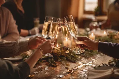 Warm Holiday Champagne Toast with Confetti