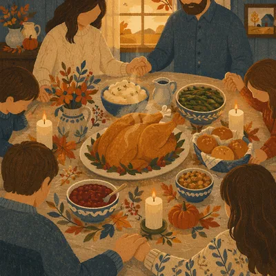 Thanksgiving Family Prayer Around Dinner Table