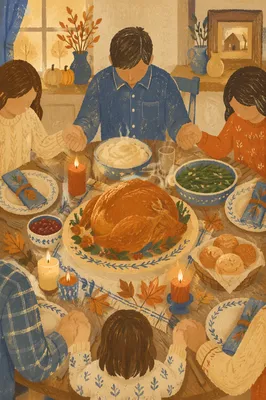 Thanksgiving Family Prayer Around Dinner Table