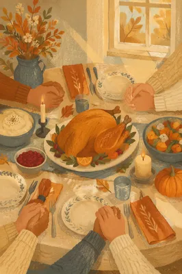 Thanksgiving Family Prayer Around Dinner Table