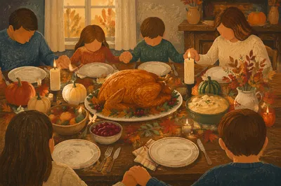 Thanksgiving Family Prayer Around Dinner Table