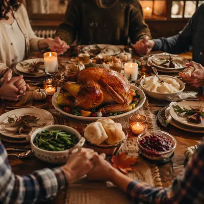 Thanksgiving Family Prayer Around Dinner Table