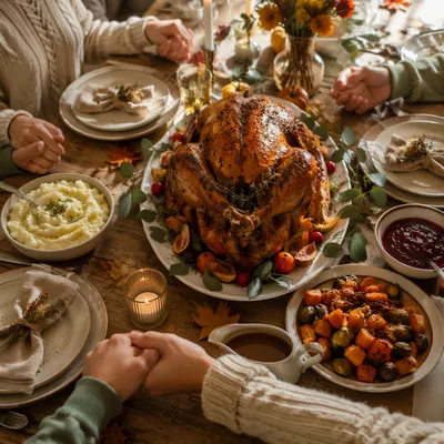 Thanksgiving Family Prayer Around Dinner Table