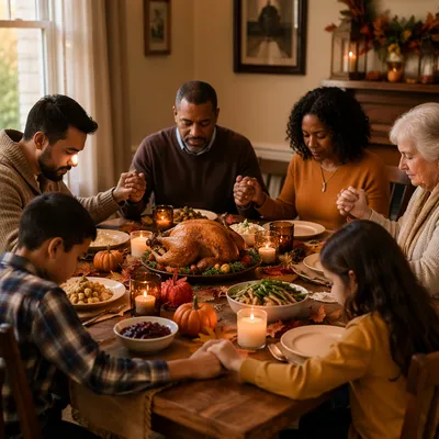 Family Thanksgiving Prayer Around Dinner Table