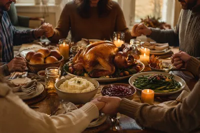 Thanksgiving Family Prayer Around Dinner Table