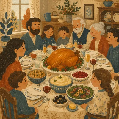 Warm Thanksgiving Turkey Feast Table