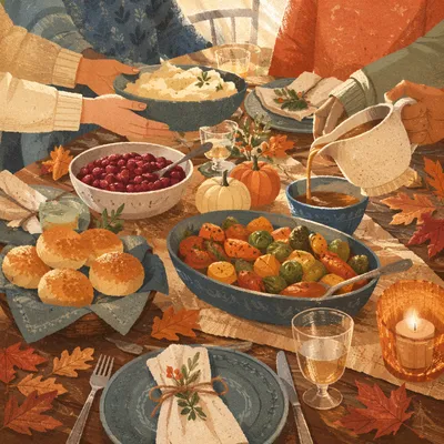 Cozy Thanksgiving Turkey Feast on Rustic Table