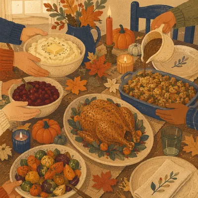 Warm Thanksgiving Turkey Table Feast
