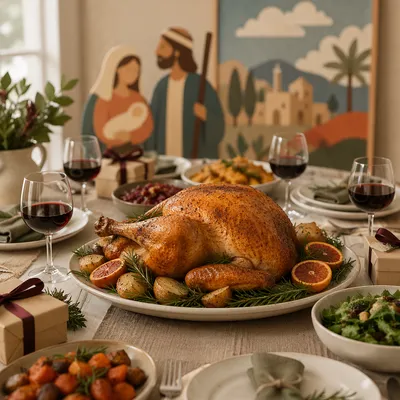 Warm Thanksgiving Turkey Feast Table