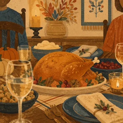 Thanksgiving Turkey Feast Table in Warm Candlelight