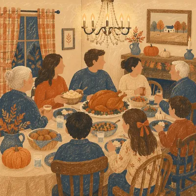 Warm Thanksgiving Turkey Feast Around Family Table