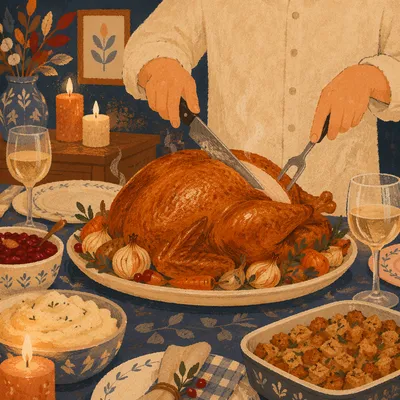 Warm Thanksgiving Turkey Feast Table