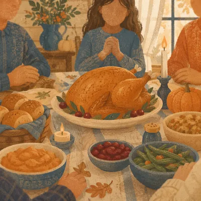Thanksgiving Turkey Feast with Grateful Hands