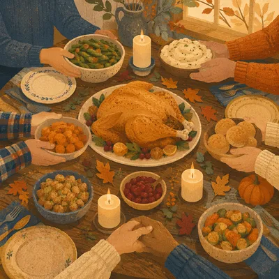 Thanksgiving Turkey Feast with Grateful Hands