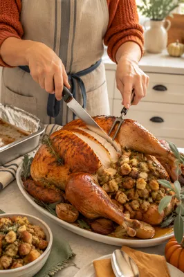 Thanksgiving Turkey Carving in Cozy Kitchen
