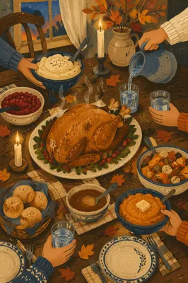 Thanksgiving Turkey Feast on Rustic Table