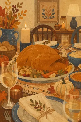 Warm Thanksgiving Turkey Feast Table