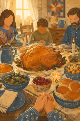 Thanksgiving Turkey Feast with Grateful Hands