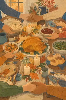 Thanksgiving Turkey Feast with Grateful Hands