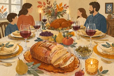 Elegant Thanksgiving Feast Table with Turkey