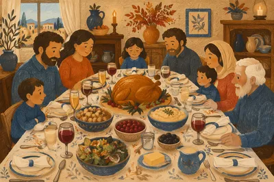 Thanksgiving Turkey Feast on Family Table