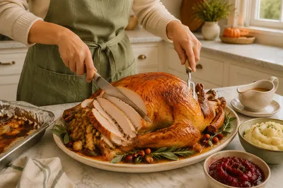 Thanksgiving Turkey Carving in Cozy Kitchen