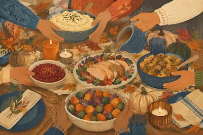 Warm Thanksgiving Turkey Feast at Table