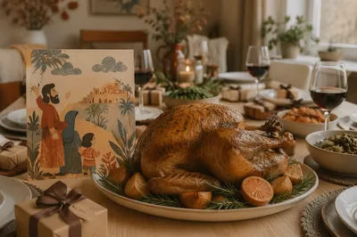 Thanksgiving Turkey Feast on Cozy Dinner Table