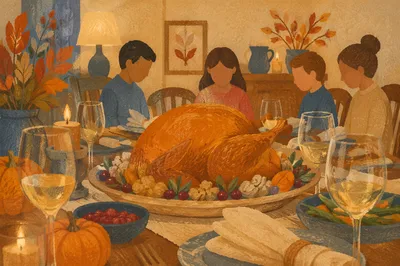 Golden Thanksgiving Turkey Dinner Table