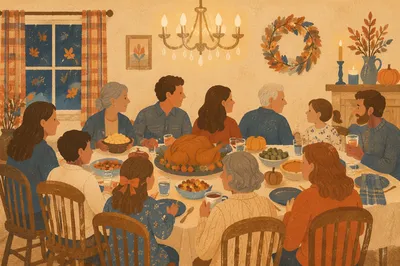 Warm Thanksgiving Turkey Feast at Family Table