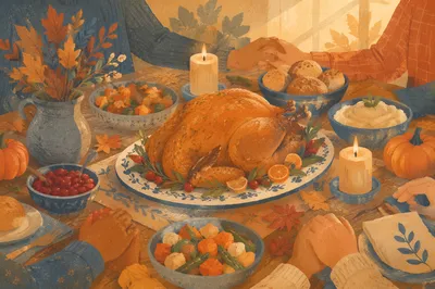 Thanksgiving Turkey Feast on Farmhouse Table