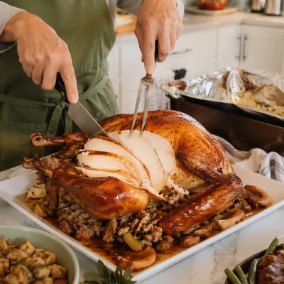 Thanksgiving Turkey Carving in Cozy Kitchen