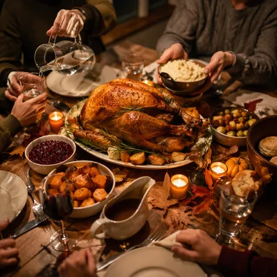 Warm Thanksgiving Turkey Table Feast