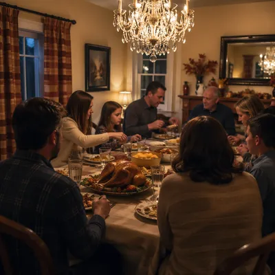 Warm Thanksgiving Family Dinner Feast
