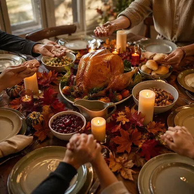 Thanksgiving Turkey Feast With Grateful Hands