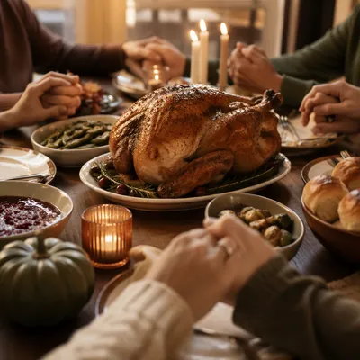 Peaceful Thanksgiving Turkey Dinner With Family Prayer