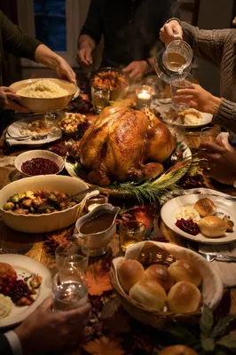 Warm Thanksgiving Turkey Feast at Table