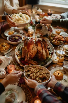 Warm Thanksgiving Turkey Feast at Table