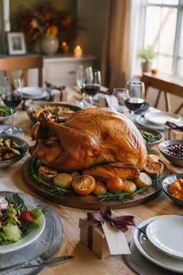 Thanksgiving Turkey Feast on Cozy Dining Table