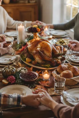 Thanksgiving Turkey Feast Around Farmhouse Table