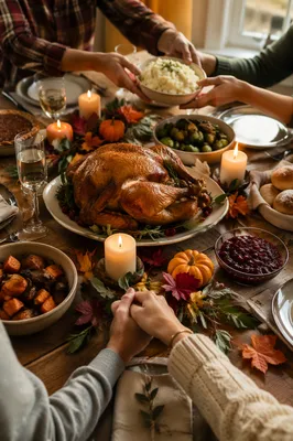 Thanksgiving Turkey Feast with Grateful Hands